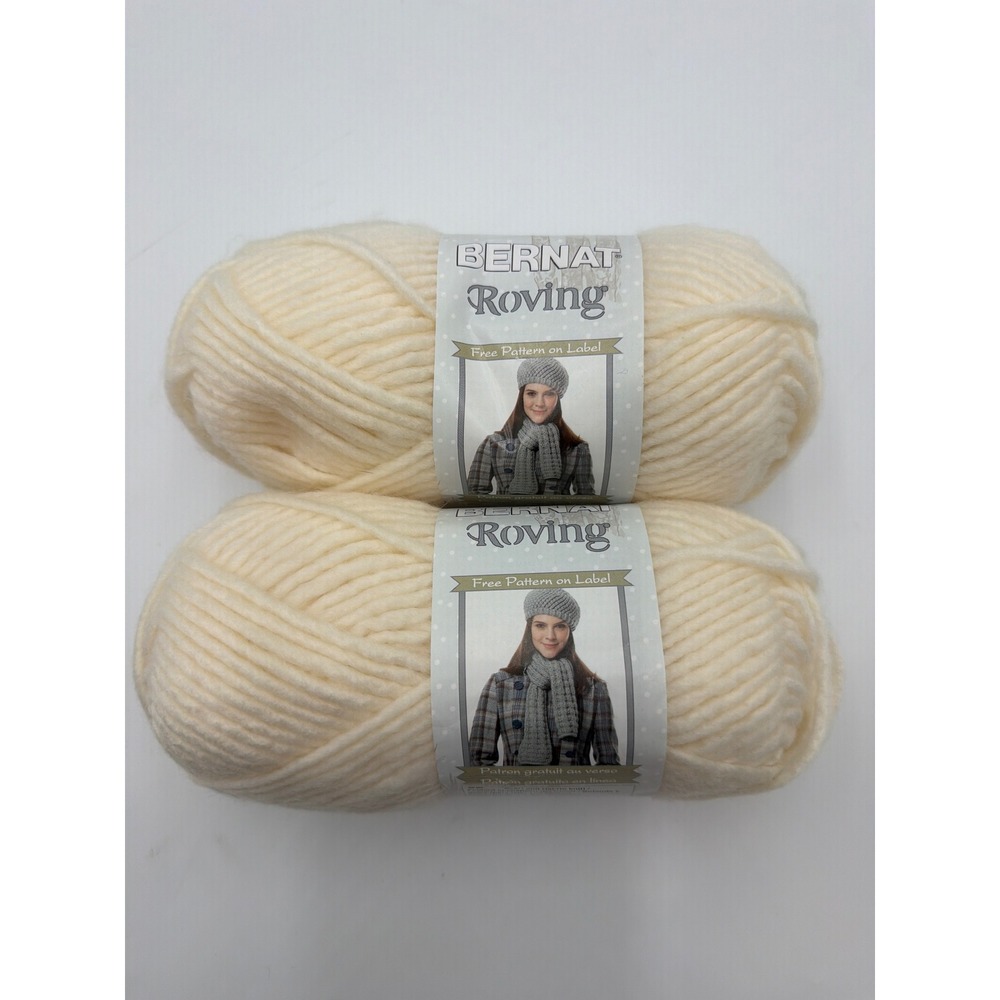 Bernat Roving Yarn Bulky 5 Wool Blend Cream Off White 2 Skeins 120 Yards Each
